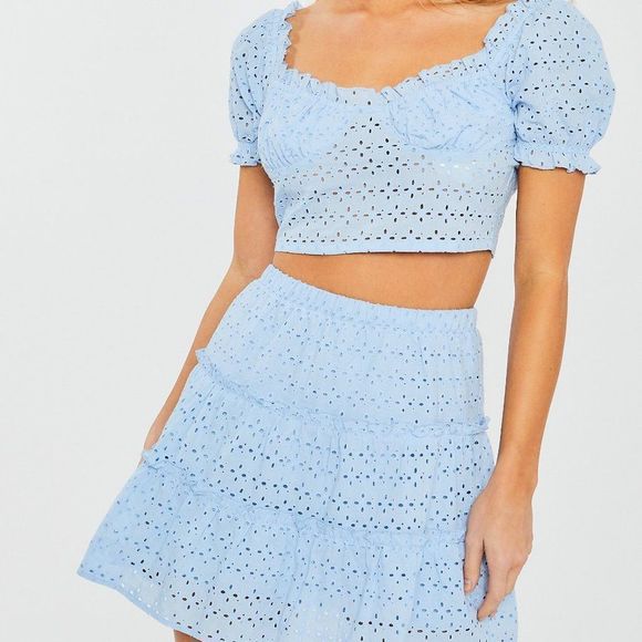 Woven Solid Puff Sleeve Top And Mini Skirt Set - Picture 1 of 4